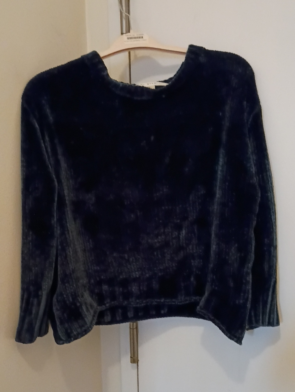 Max Studio Plush Velvet Crewneck Sweater - Deep Navy